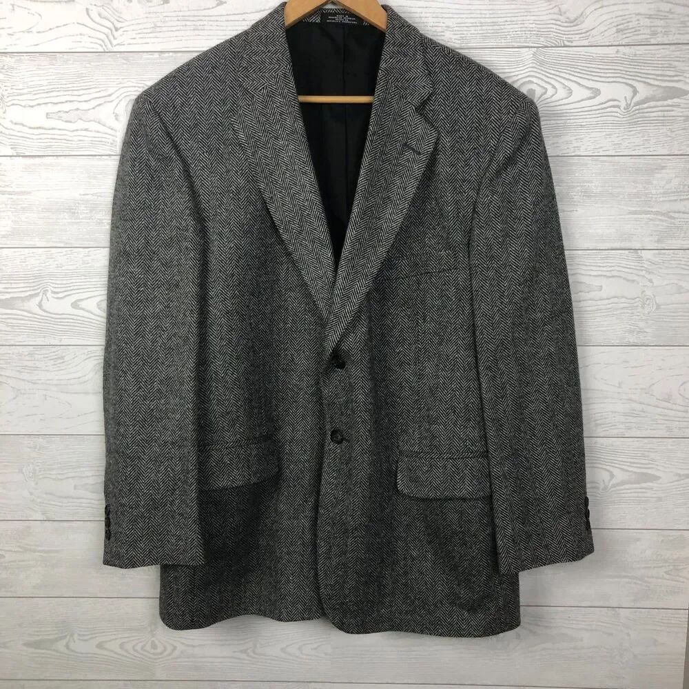 Towncraft Men's Two Button Blazer Jacket Wool/Lambswool Blend Gray Long Sleeve